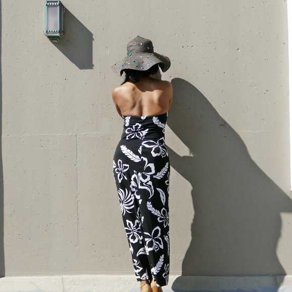 Vintage Lauren Ralph Lauren BnW Tropical Print Maxi Dress - Picture 4 of 8